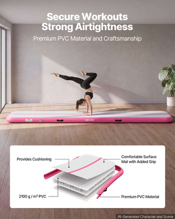 Inflatable Gymnastics Air Mat 13 ft Training Mats w/ Electric Pump, 4 inches Thick Sturdy Tumble Track, Tumbling Mat for Home Use/Gym/Outdoor/Yoga/Cheerleading/Beach/Park/Water, Pink
