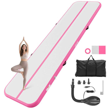 Inflatable Gymnastics Air Mat 13 ft Training Mats w/ Electric Pump, 4 inches Thick Sturdy Tumble Track, Tumbling Mat for Home Use/Gym/Outdoor/Yoga/Cheerleading/Beach/Park/Water, Pink