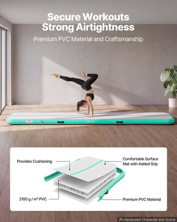 Inflatable Gymnastics Air Mat 13 ft Training Mats w/ Electric Pump, 4 inches Thick Sturdy Tumble Track, Tumbling Mat for Home Use/Gym/Outdoor/Yoga/Cheerleading/Beach/Park/Water, Mint Green