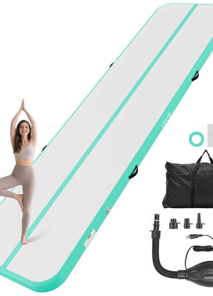 Inflatable Gymnastics Air Mat 13 ft Training Mats w/ Electric Pump, 4 inches Thick Sturdy Tumble Track, Tumbling Mat for Home Use/Gym/Outdoor/Yoga/Cheerleading/Beach/Park/Water, Mint Green
