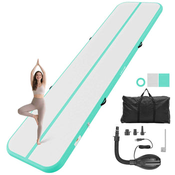 Inflatable Gymnastics Air Mat 13 ft Training Mats w/ Electric Pump, 4 inches Thick Sturdy Tumble Track, Tumbling Mat for Home Use/Gym/Outdoor/Yoga/Cheerleading/Beach/Park/Water, Mint Green