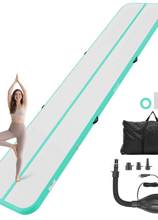 Inflatable Gymnastics Air Mat 16.4 ft Training Mats w/ Electric Pump, 4 inches Thick Sturdy Tumble Track, Tumbling Mat for Home Use/Gym/Outdoor/Yoga/Cheerleading/Beach/Park/Water, Mint Green