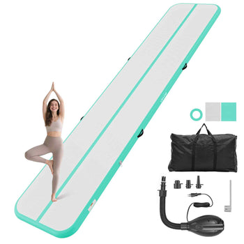 Inflatable Gymnastics Air Mat 16.4 ft Training Mats w/ Electric Pump, 4 inches Thick Sturdy Tumble Track, Tumbling Mat for Home Use/Gym/Outdoor/Yoga/Cheerleading/Beach/Park/Water, Mint Green