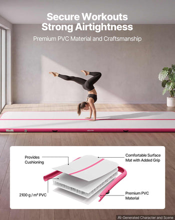 Inflatable Gymnastics Air Mat 20 ft Training Mats w/ Electric Pump, 4 inches Thick Sturdy Tumble Track, Tumbling Mat for Home Use/Gym/Outdoor/Yoga/Cheerleading/Beach/Park/Water, Pink