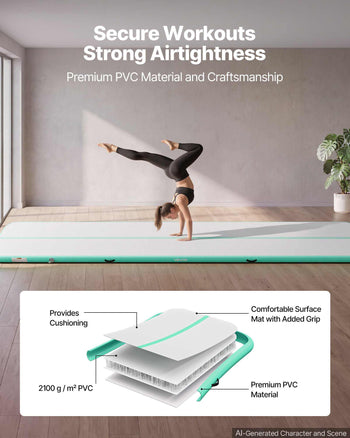 Inflatable Gymnastics Air Mat 20 ft Training Mats w/ Electric Pump, 4 inches Thick Sturdy Tumble Track, Tumbling Mat for Home Use/Gym/Outdoor/Yoga/Cheerleading/Beach/Park/Water, Mint Green