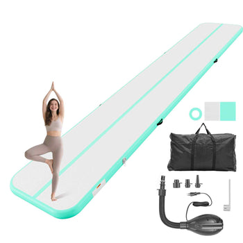 Inflatable Gymnastics Air Mat 20 ft Training Mats w/ Electric Pump, 4 inches Thick Sturdy Tumble Track, Tumbling Mat for Home Use/Gym/Outdoor/Yoga/Cheerleading/Beach/Park/Water, Mint Green