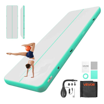 Inflatable Gymnastics Air Mat 20 ft Training Mats w/ Electric Pump, 8 inches Thick Sturdy Tumble Track, Tumbling Mat for Home Use/Gym/Outdoor/Yoga/Cheerleading/Beach/Park/Water, Mint Green
