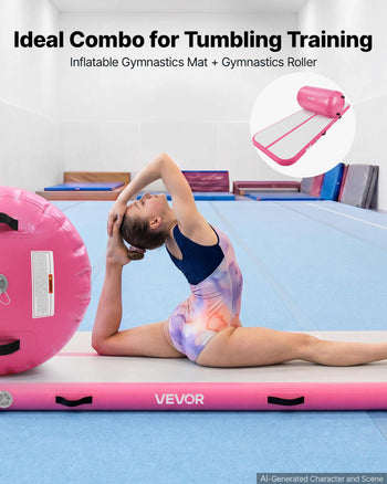 Inflatable Gymnastics Air Mat with Air Barrel 10 ft Training Mats, 4 inches Thick Sturdy Tumble Track with Electric Pump, Tumbling Mat for Home Use/Gym/Outdoor/Yoga/Cheerleading, Pink