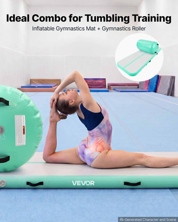 Inflatable Gymnastics Air Mat with Air Barrel 10 ft Training Mats, 4 inches Thick Sturdy Tumble Track with Electric Pump, Tumbling Mat for Home Use/Gym/Outdoor/Yoga/Cheerleading, Mint Green