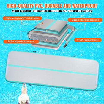 Gymnastics Air Mat, 4 inch Thickness Inflatable Gymnastics Tumbling Mat, Tumble Track with Electric Pump, Training Mats for Home Use/Gym/Yoga/Cheerleading/Beach/Park/Water, 10 ft, Mint Green