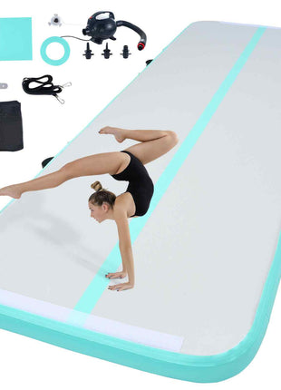 Gymnastics Air Mat, 4 inch Thickness Inflatable Gymnastics Tumbling Mat, Tumble Track with Electric Pump, Training Mats for Home Use/Gym/Yoga/Cheerleading/Beach/Park/Water, 10 ft, Mint Green