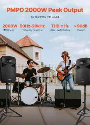 Portable PA System, 2000W (PMPO) Powered, Sound System Set with 3 Channel Mixer, Dual Speakers, Wireless Bluetooth, Microphone, Compact Stands, USB & SD Inputs, Remote Control, for DJs Events