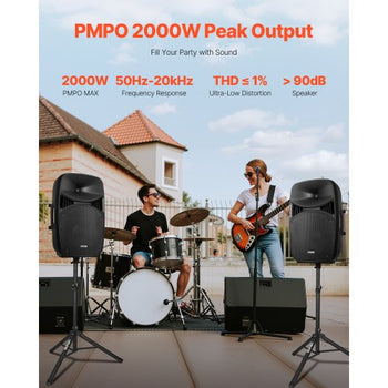 Portable PA System, 2000W (PMPO) Powered, Sound System Set with 3 Channel Mixer, Dual Speakers, Wireless Bluetooth, Microphone, Compact Stands, USB & SD Inputs, Remote Control, for DJs Events