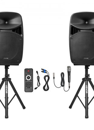 Portable PA System, 2000W (PMPO) Powered, Sound System Set with 3 Channel Mixer, Dual Speakers, Wireless Bluetooth, Microphone, Compact Stands, USB & SD Inputs, Remote Control, for DJs Events