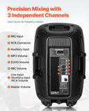 Portable PA System, 2000W (PMPO) Powered, Sound System Set with 3 Channel Mixer, Dual Speakers, Wireless Bluetooth, Microphone, Compact Stands, USB & SD Inputs, Remote Control, for DJs Events