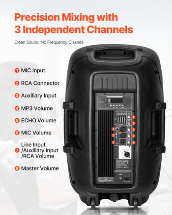Portable PA System, 2000W (PMPO) Powered, Sound System Set with 3 Channel Mixer, Dual Speakers, Wireless Bluetooth, Microphone, Compact Stands, USB & SD Inputs, Remote Control, for DJs Events