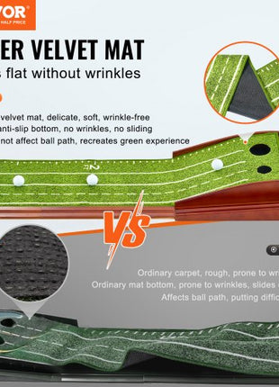 Golf Putting Mat, 2 Hole Indoor Golf Putting Green, Wrinkle-Free Golf Training Aid, Mini Golf Set with Auto-Ball Return, Alignment Guide, 3 Ball, Wood Base, Game Practice Gift for Home Office