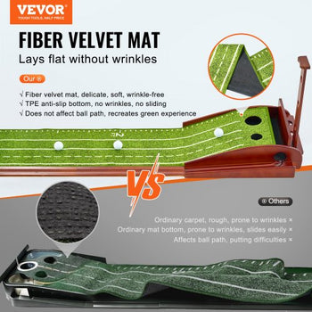 Golf Putting Mat, 2 Hole Indoor Golf Putting Green, Wrinkle-Free Golf Training Aid, Mini Golf Set with Auto-Ball Return, Alignment Guide, 3 Ball, Wood Base, Game Practice Gift for Home Office