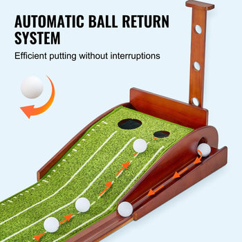 Golf Putting Mat, 2 Hole Indoor Golf Putting Green, Wrinkle-Free Golf Training Aid, Mini Golf Set with Auto-Ball Return, Alignment Guide, 3 Ball, Wood Base, Game Practice Gift for Home Office