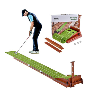 Golf Putting Mat, 2 Hole Indoor Golf Putting Green, Wrinkle-Free Golf Training Aid, Mini Golf Set with Auto-Ball Return, Alignment Guide, 3 Ball, Wood Base, Game Practice Gift for Home Office
