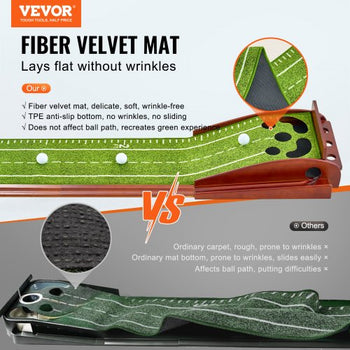 Golf Putting Mat, 5 Hole Indoor Golf Putting Green, Wrinkle-Free Golf Training Aid, Mini Golf Set  with Auto-Ball Return, Alignment Guide, 3 Ball, Wood Base, Game Practice Gift for Home Offic
