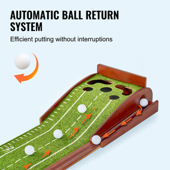 Golf Putting Mat, 5 Hole Indoor Golf Putting Green, Wrinkle-Free Golf Training Aid, Mini Golf Set  with Auto-Ball Return, Alignment Guide, 3 Ball, Wood Base, Game Practice Gift for Home Offic