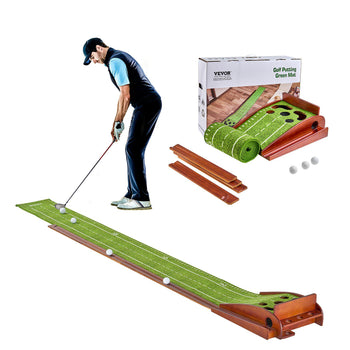 Golf Putting Mat, 5 Hole Indoor Golf Putting Green, Wrinkle-Free Golf Training Aid, Mini Golf Set  with Auto-Ball Return, Alignment Guide, 3 Ball, Wood Base, Game Practice Gift for Home Offic