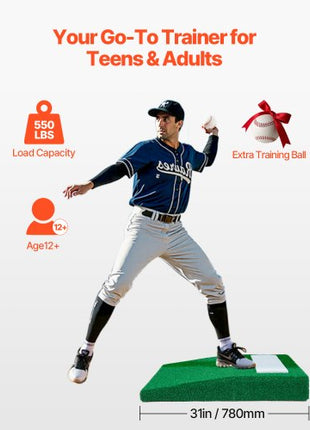 Pitching Mound, Portable Baseball Pitcher's Mound, 31 in Indoor Outdoor Pitching Practice and Training Equipment, Softball Pitching Aids with Antifade Turf, Pitching Rubber, Carry Handle
