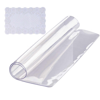 Clear lace table cover roll, 60 inches long, elegant floral design, perfect for parties and home decor.