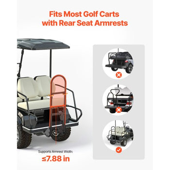 Golf Cart Rear Seat Bag Holder, 27.1 x 15.6 x 29.7 inch, Compatible with Most Golf Carts with Rear Seat Grab Bar, Space-Saving Carbon Steel Bag Holder Bracket, No-Drilling Installation, Black
