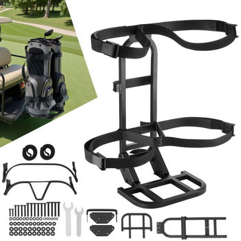 Golf Cart Rear Seat Bag Holder, 27.1 x 15.6 x 29.7 inch, Compatible with Most Golf Carts with Rear Seat Grab Bar, Space-Saving Carbon Steel Bag Holder Bracket, No-Drilling Installation, Black