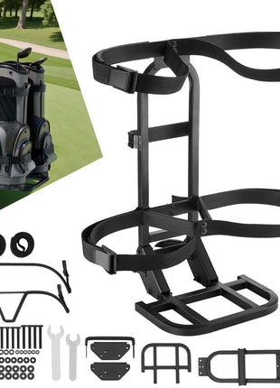 Golf Cart Rear Seat Bag Holder, 27.1 x 15.6 x 29.7 inch, Compatible with Most Golf Carts with Rear Seat Grab Bar, Space-Saving Carbon Steel Bag Holder Bracket, No-Drilling Installation, Black