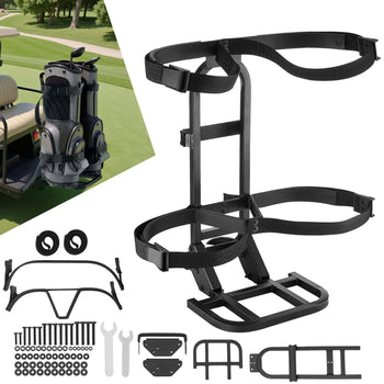 Golf Cart Rear Seat Bag Holder, 27.1 x 15.6 x 29.7 inch, Compatible with Most Golf Carts with Rear Seat Grab Bar, Space-Saving Carbon Steel Bag Holder Bracket, No-Drilling Installation, Black