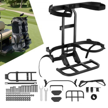 Golf Cart Rear Seat Bag Holder, 27.8 x 16.1 x 30.9 inch, Compatible with Most Golf Carts with Rear Seat Grab Bar, Space-Saving Carbon Steel Bag Holder Bracket, No-Drilling Installation, Black