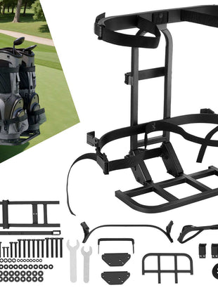 Golf Cart Rear Seat Bag Holder, 27.8 x 16.1 x 30.9 inch, Compatible with Most Golf Carts with Rear Seat Grab Bar, Space-Saving Carbon Steel Bag Holder Bracket, No-Drilling Installation, Black