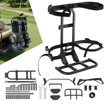 Golf Cart Rear Seat Bag Holder, 27.8 x 16.1 x 30.9 inch, Compatible with Most Golf Carts with Rear Seat Grab Bar, Space-Saving Carbon Steel Bag Holder Bracket, No-Drilling Installation, Black