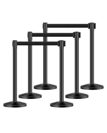 Stanchion Post, 6 Pcs Stanchions with Retractable Belts, Carbon Steel Black Stanchions Queue with Sand Injection Hollow Base, Crowd Control Barriers for Theaters, Parties, Weddings, Exhibitions
