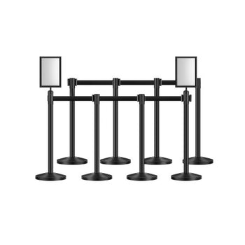 Stanchion Post, 8 Pcs Stanchions with Retractable Belts, Carbon Steel Black Stanchions Queue with Sand Injection Hollow Base, Crowd Control Barriers for Theaters, Parties, Weddings, Exhibitions