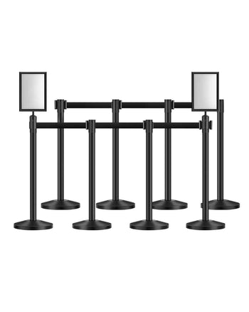 Stanchion Post, 8 Pcs Stanchions with Retractable Belts, Carbon Steel Black Stanchions Queue with Sand Injection Hollow Base, Crowd Control Barriers for Theaters, Parties, Weddings, Exhibitions