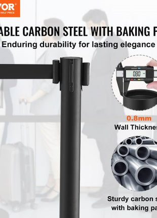 Crowd Control Stanchions, 6-Pack Crowd Control Barriers, Carbon Steel Baking Painted Stanchion Queue Post with Sign Holder & 3PCS 6.5FT Retractable Belt, Belt Barrier Line Divider, Easy Assembly
