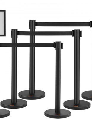 Crowd Control Stanchions, 6-Pack Crowd Control Barriers, Carbon Steel Baking Painted Stanchion Queue Post with Sign Holder & 3PCS 6.5FT Retractable Belt, Belt Barrier Line Divider, Easy Assembly