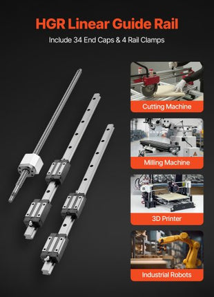 Linear Rail Guide Kit, HGR20, 2PCS 600 mm (23.62 inch) Linear Rails and 1PCS Ball Screw, 4PCS Slide Blocks, with BF12/BK12 End Support, Coupling, and Nut Housing, for DIY CNC Routers Lathes