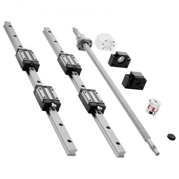 Linear Rail Guide Kit, HGR20, 2PCS 600 mm (23.62 inch) Linear Rails and 1PCS Ball Screw, 4PCS Slide Blocks, with BF12/BK12 End Support, Coupling, and Nut Housing, for DIY CNC Routers Lathes