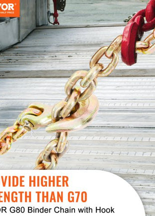 Transport Binder Chain, 4900lbs Working Load Limit, 5/16''x20' G80 Tow Chain Tie Down with Grab Hooks, DOT Certified, Galvanized Coating Manganese Steel for Dock Factory Construction Site, 2Pack