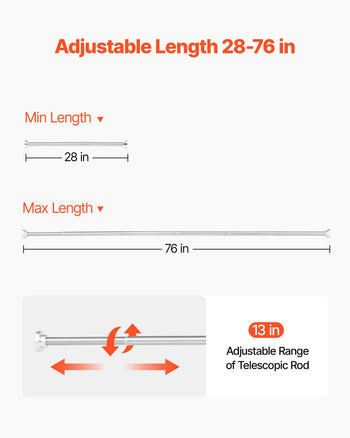 Shower Curtain Rod, 28-76 Inches, 1 Inch Diameter Adjustable Spring Tension Stainless Steel Telescoping Rod with Holders, No Drilling Non-Slip for Bathroom, Closet, Window, Room Divider, Silver