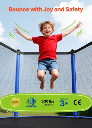 Outdoor Trampoline, 10FT Round Recreational Trampoline with Enclosure Net, ASTM Approved, Heavy Duty Trampolines, Max 330 lbs Weight Capacity, Anti-Rust Backyard Trampolines for Kids & Adults