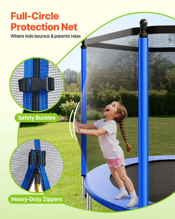 Outdoor Trampoline, 12FT Round Recreational Trampoline with Enclosure Net, ASTM Approved, Heavy Duty Trampolines, Max 400 lbs Weight Capacity, Anti-Rust Backyard Trampolines for Kids & Adults