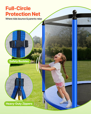Outdoor Trampoline, 14FT Round Recreational Trampoline with Enclosure Net, ASTM Approved, Heavy Duty Trampolines, Max 450 lbs Weight Capacity, Anti-Rust Backyard Trampolines for Kids & Adults