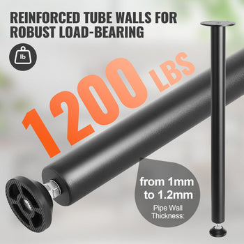 Reinforced black metal pipe with 1.2mm wall thickness, supports 1200 lbs, ideal for heavy-duty applications.