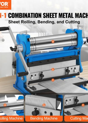 Sheet Metal Brake, 12-inch, 3-In-1 Combination Shear Brake Roll Machine, 20-Gauge Capacity Shear Press Brake with 90° Max Bending Angle, Shears and Slip Roll Machine for Shear Bending Rolling
